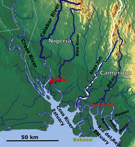 Map extract showing the transboundary Rio del Rey river basin in Nigeria and Cameroon